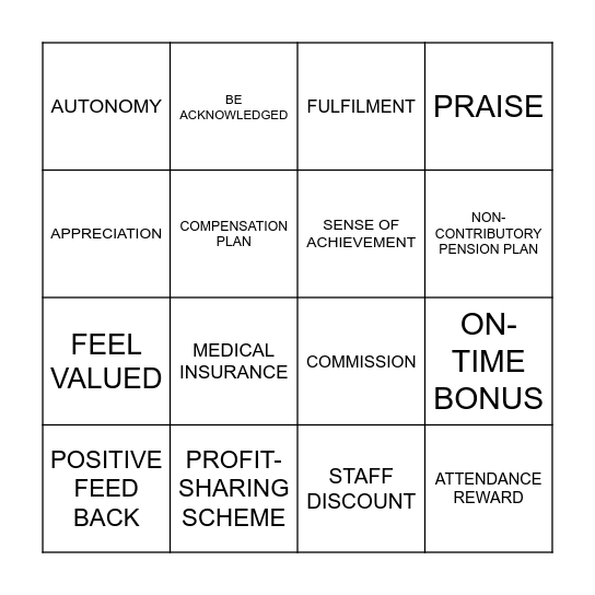 TYPES OF BENEFITS Bingo Card