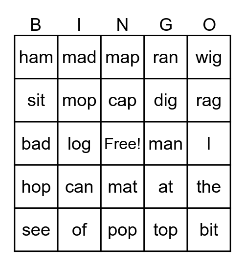 Reading BINGO 1 Bingo Card