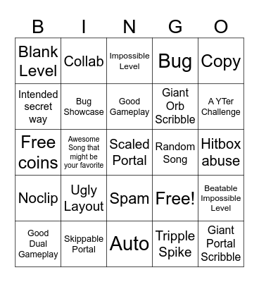 Recent Tab Bingo (Geometry Dash) Bingo Card