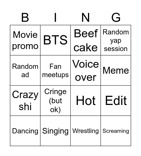 John Cena TikTok Bingo Card