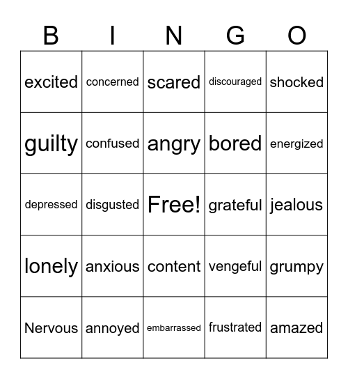 Emotions Bingo Card