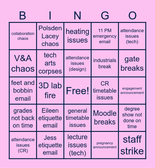 3rd year bingo Card