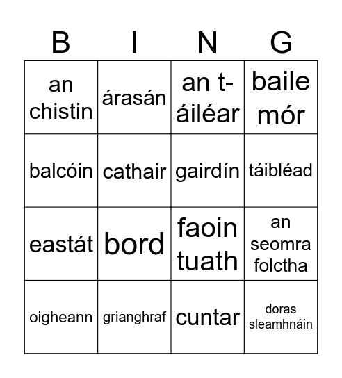 Sa Bhaile Bingo Card