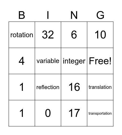 Mr. Skillern's Math Bingo Card