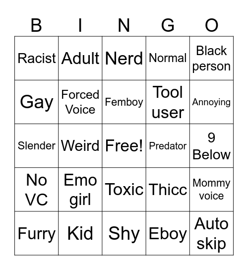 Neighbors roblox Bingo Card