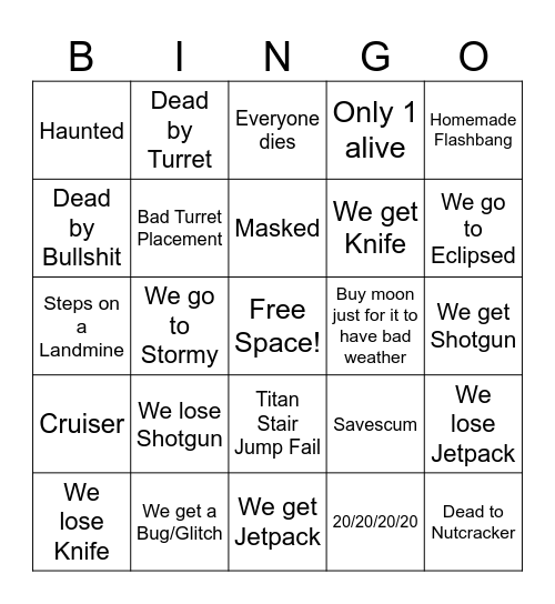 Our Lethal Sessions Bingo Card