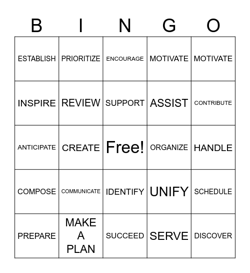 GOALS Bingo Card