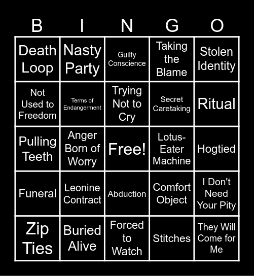Bad Things Happen Bingo Card