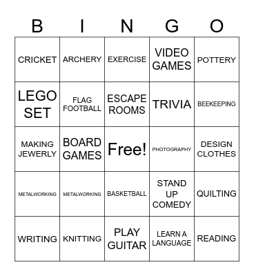 HOBBIES Bingo Card