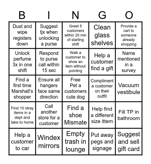 Customer service bingo Card