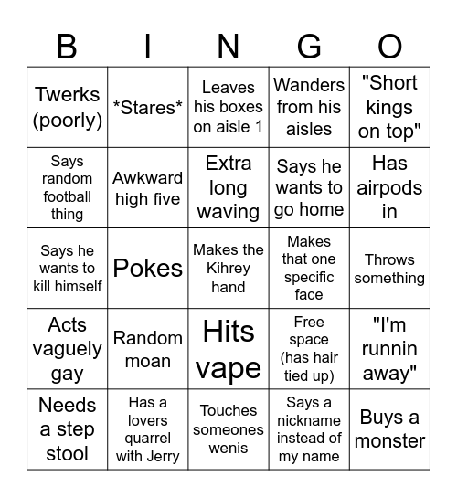 Jordan Shenanigans Bingo Card