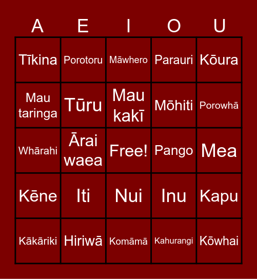 Wharewhare Bingo Card