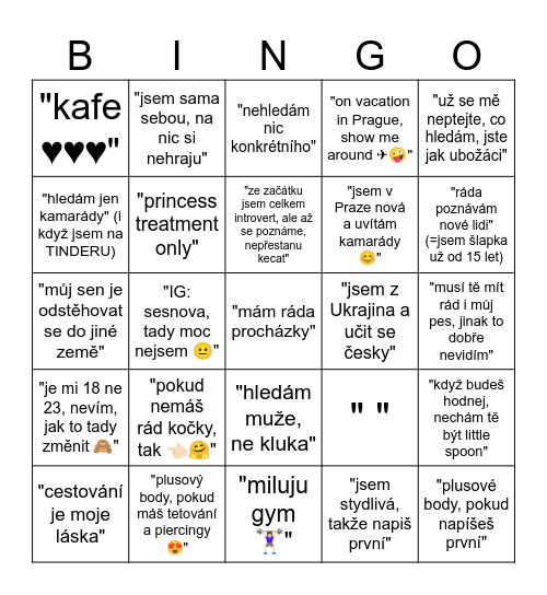 Tinder Bingo Card