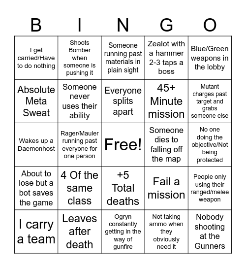 Darktide Bingo Card