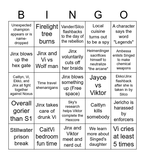 Arcane S2 Bingo Card