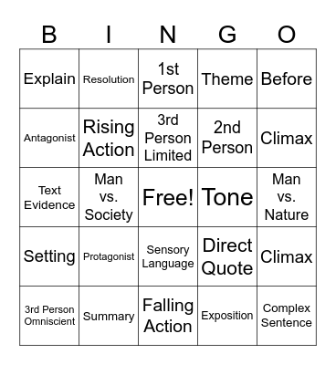 Fiction Bingo Card