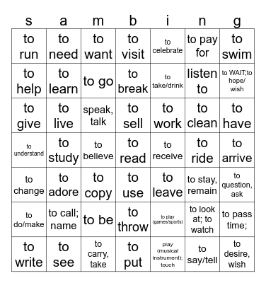 50 common Spanish verbs Bingo Card
