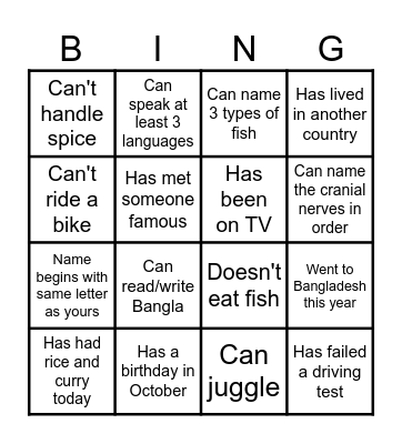 BSOC M&G Human Bingo 2024 Bingo Card