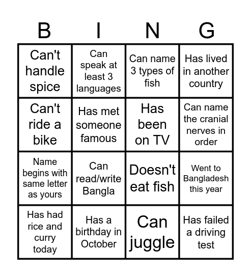 BSOC M&G Human Bingo 2024 Bingo Card