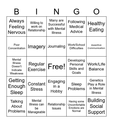 Mental Health Bingo Card