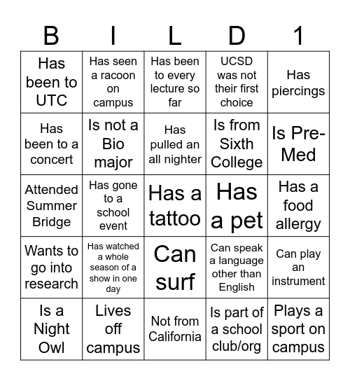 BILD 1 Icebreaker Bingo Card