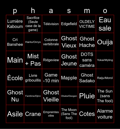 Phasmo mdm/bingo Card