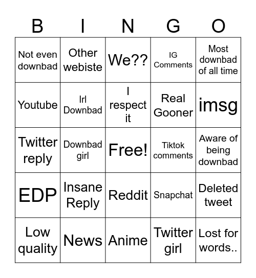 Downbad Bingo Card