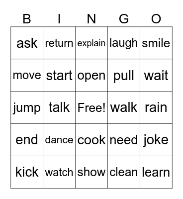 REGULAR PAST TENSE VERBS Bingo Card