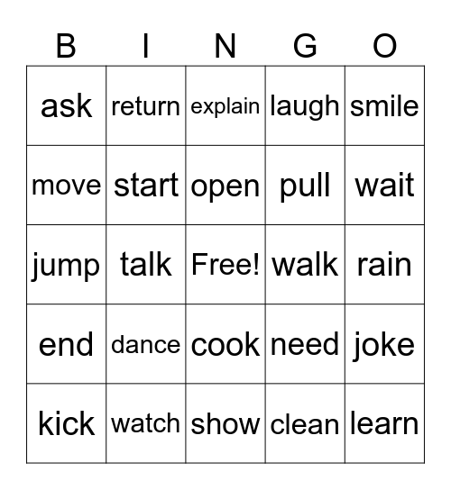 REGULAR PAST TENSE VERBS Bingo Card