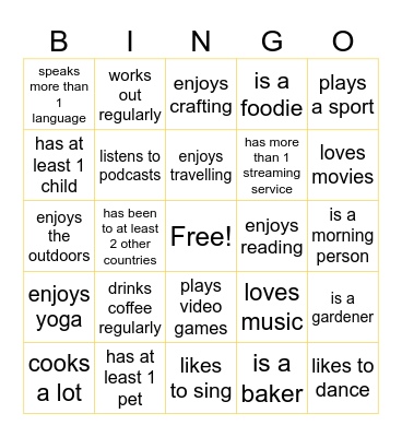 Coworker Similarities BINGO Card