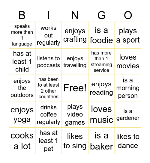 Coworker Similarities BINGO Card