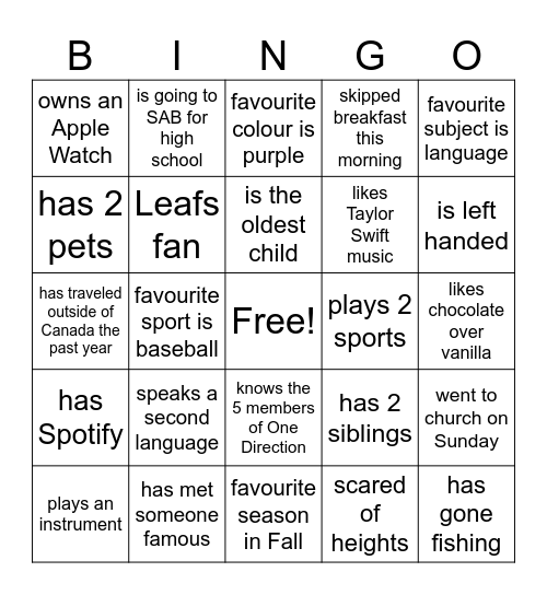 Untitled Bingo Card