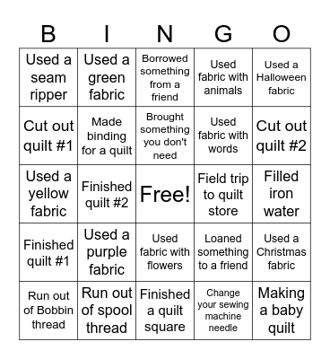 Quilting at the Beach Bingo Card