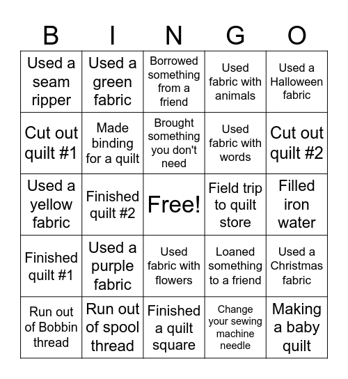 Quilting at the Beach Bingo Card