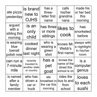 Back-to-School Bingo ~ Find Someone Who... Bingo Card
