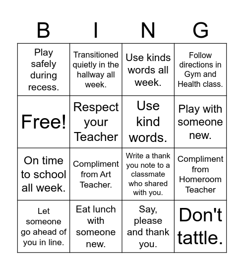 Respect Bingo 2nd Grade Bingo Card