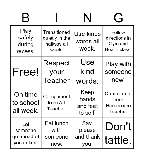 Respect Bingo 2nd Grade Bingo Card