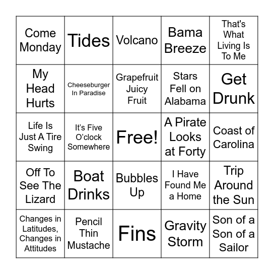 Name that Jimmy Buffett Song! Bingo Card