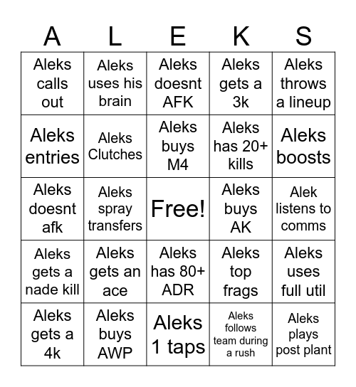 Aleks Bingo HARD Bingo Card