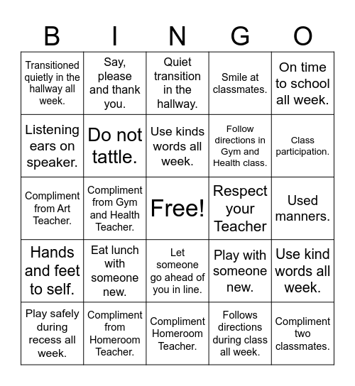 Respect Bingo 3rd Grade Bingo Card