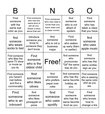 Interactive Human Bingo Card