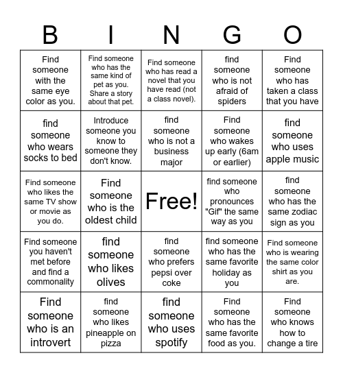 Interactive Human Bingo Card