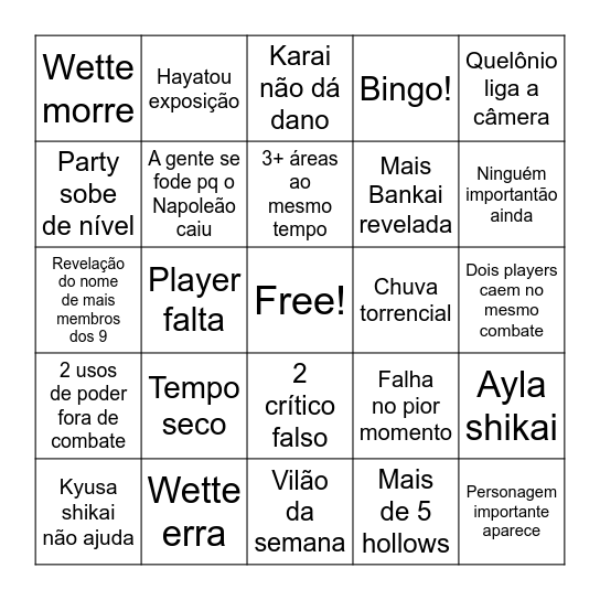 Bleach RPG Bingo Card