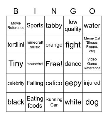 Cat Compliation Bingo Card