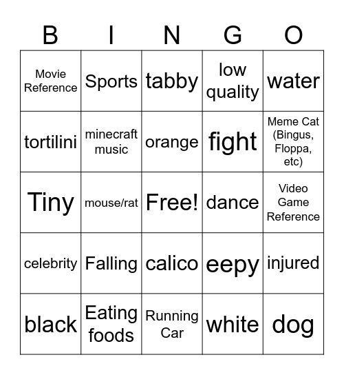 Cat Compliation Bingo Card