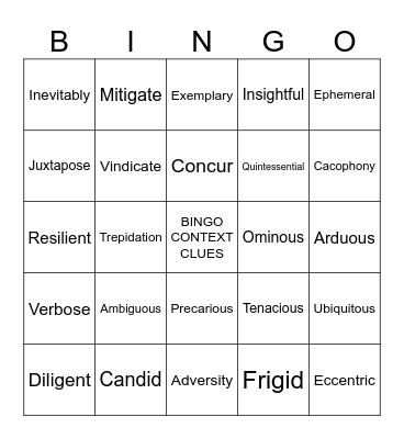 Context Clues Bingo Card