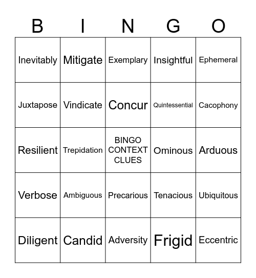 Context Clues Bingo Card