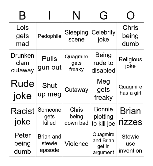 FAMILY GUY BINGO Card