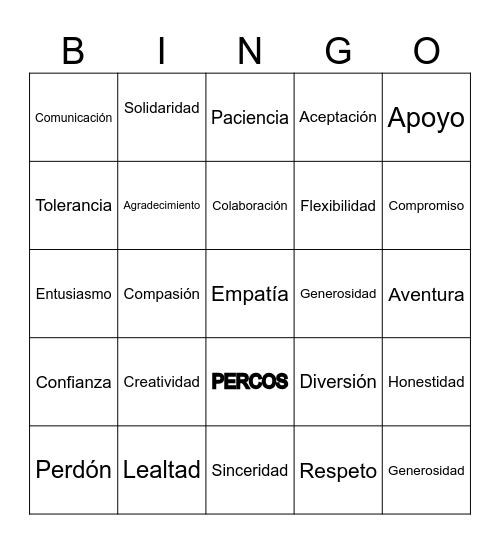 PERCOS VISITA MEDICA Bingo Card
