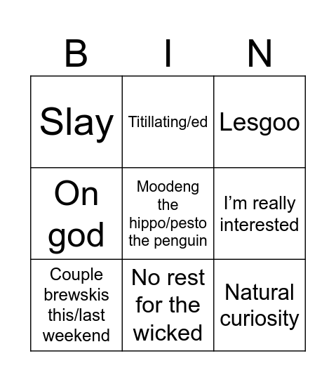 Podium Bingo Card